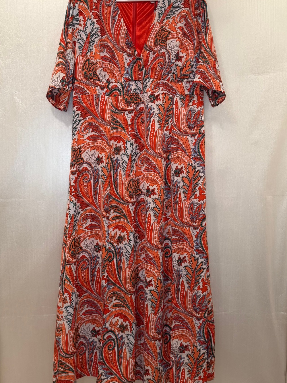 NWT Future State Orange/Red Paisley VNeck Empire Waist Front Slit Maxi Dress 4XL
